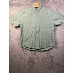 Eddie Bauer Button‎ Down Shirt Mens Size XL Short Sleeve Green Plaid Seersucker